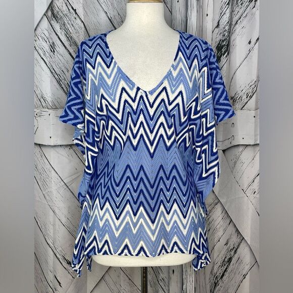 INC International Concepts Tops - INC International Concepts zigzag batwing blouse top blue S/M